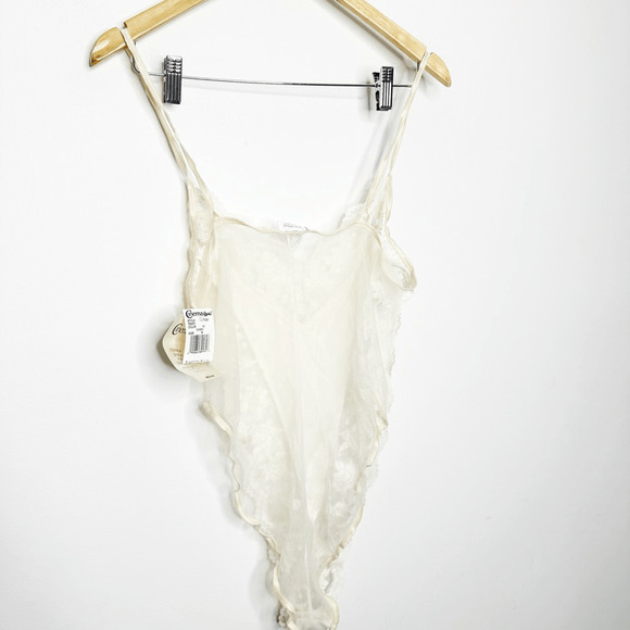 VTG CINEMA ETOILE lace high leg semi sheer teddy cream sissy womens medium M NWT - Picture 8 of 8